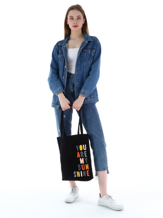 Zoozie Bags Bolso de Mano Tote Negro Algodón 35 x 40 x 8 cm